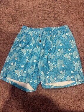 Black Bough teal swim shorts / athletic shorts XL paisley print swim shorts draw